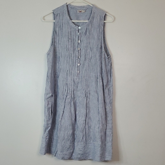 Faherty Dresses & Skirts - Faherty Isha Linen Swing Dress Size Medium Pockets Blue White Stripe Mini Beach